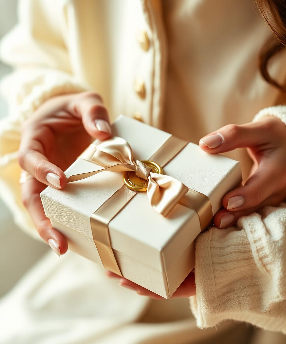 Hands wrapping a luxury gift