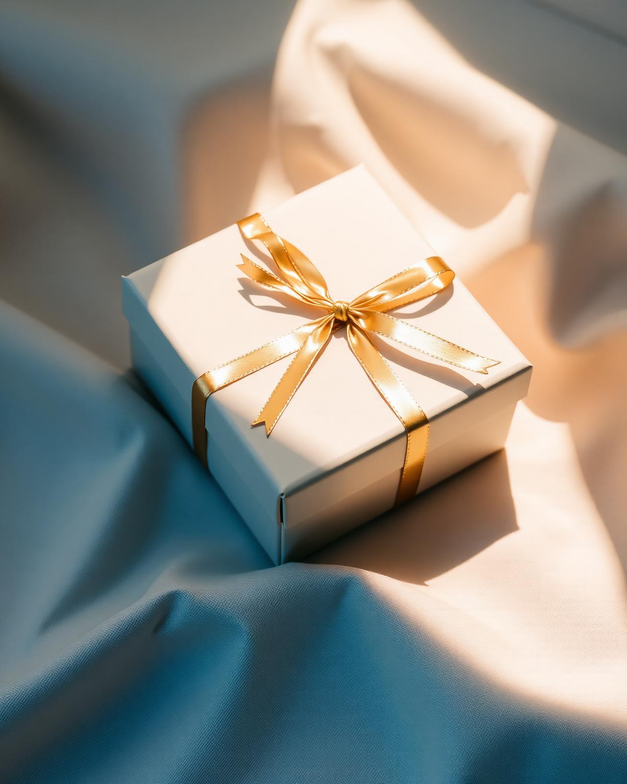 Luxury cream gift box tied with gold ribbon
