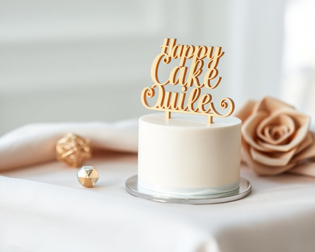 Custom 3D printed cake topper in cream and gold